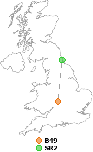 map showing distance between B49 and SR2
