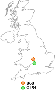 map showing distance between B60 and GL54