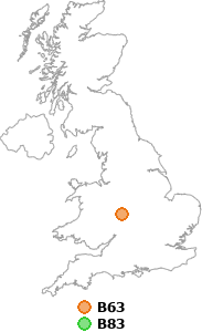 map showing distance between B63 and B83