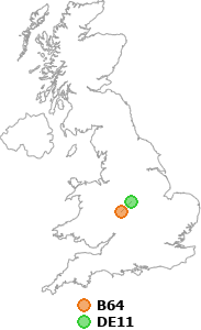 map showing distance between B64 and DE11