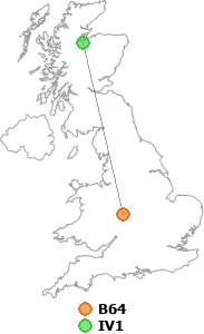 map showing distance between B64 and IV1