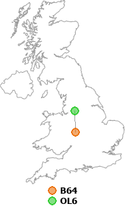 map showing distance between B64 and OL6