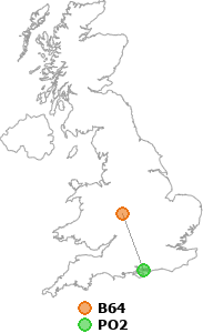map showing distance between B64 and PO2