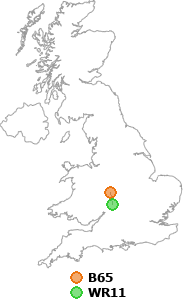 map showing distance between B65 and WR11