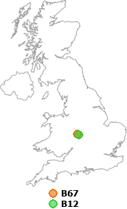 map showing distance between B67 and B12