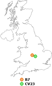 map showing distance between B7 and CV23