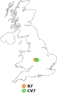 map showing distance between B7 and CV7