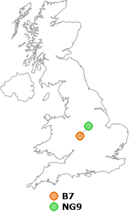 map showing distance between B7 and NG9
