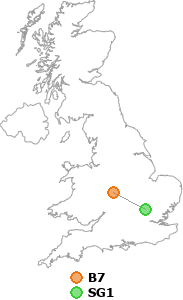 map showing distance between B7 and SG1
