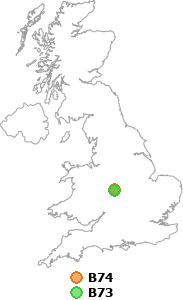 map showing distance between B74 and B73