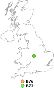 map showing distance between B76 and B72