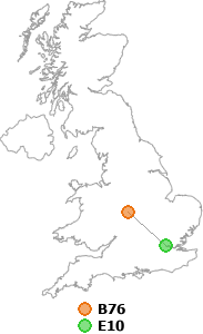 map showing distance between B76 and E10