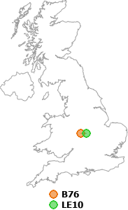 map showing distance between B76 and LE10