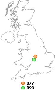 map showing distance between B77 and B98