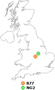 map showing distance between B77 and NG2