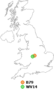 map showing distance between B79 and WV14