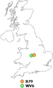 map showing distance between B79 and WV6