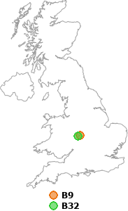 map showing distance between B9 and B32