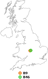 map showing distance between B9 and B46