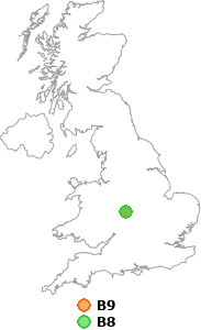 map showing distance between B9 and B8