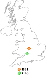 map showing distance between B91 and GL6