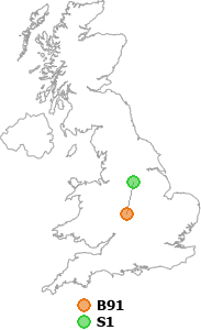 map showing distance between B91 and S1
