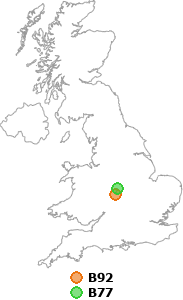 map showing distance between B92 and B77