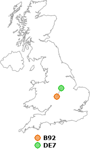 map showing distance between B92 and DE7