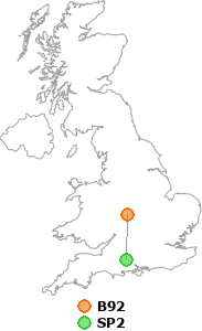 map showing distance between B92 and SP2