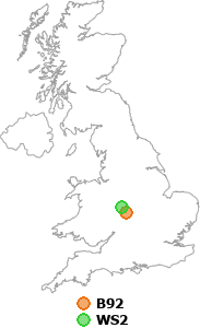 map showing distance between B92 and WS2