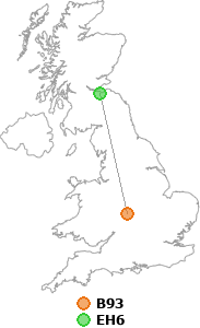 map showing distance between B93 and EH6