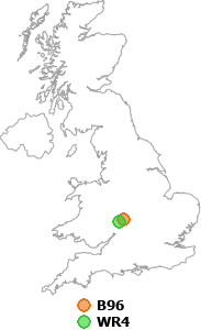 map showing distance between B96 and WR4