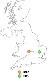 map showing distance between B97 and CB5