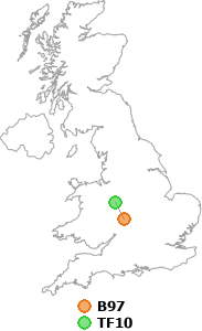 map showing distance between B97 and TF10