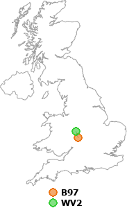 map showing distance between B97 and WV2