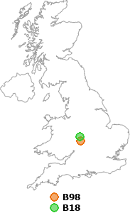 map showing distance between B98 and B18