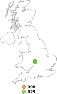 map showing distance between B98 and B29