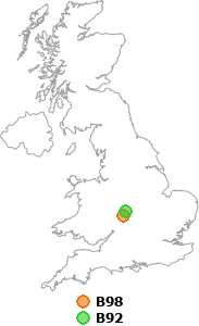 map showing distance between B98 and B92