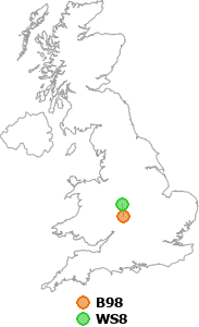 map showing distance between B98 and WS8