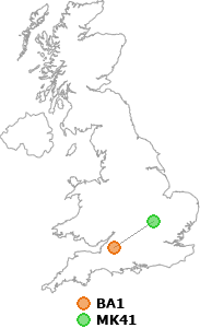 map showing distance between BA1 and MK41