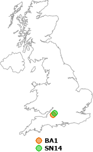 map showing distance between BA1 and SN14