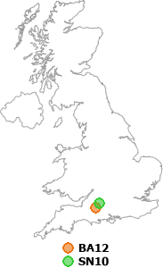 map showing distance between BA12 and SN10