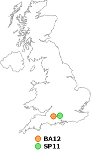 map showing distance between BA12 and SP11