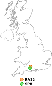 map showing distance between BA12 and SP8