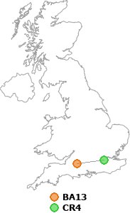 map showing distance between BA13 and CR4