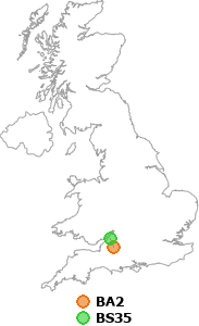map showing distance between BA2 and BS35