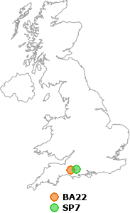 map showing distance between BA22 and SP7