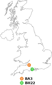 map showing distance between BA3 and BH22