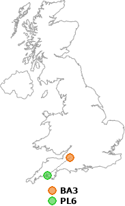 map showing distance between BA3 and PL6