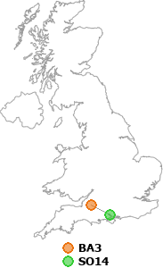 map showing distance between BA3 and SO14